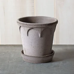 Gray Cathedral Pot And Saucer, 6½" Wide